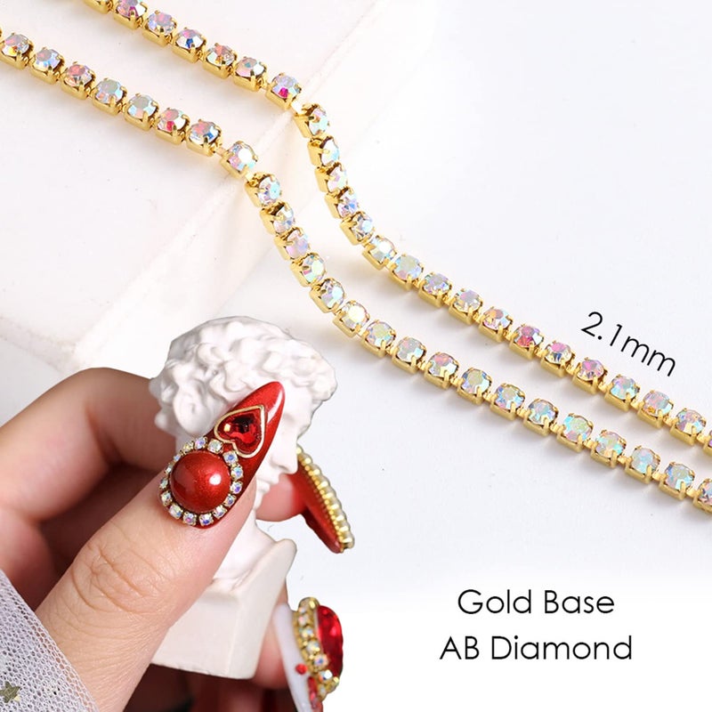 Vezocim Metal Nail Art Chains Decorations, Gold Silver Nail Art Line Accessories, Punk Luxury Pearl Gem Nail Art Glitter Design, 3D Nail Art Chain Supplies for Women Manicure Art, Resin Nail Art Tips Tools - Image 3